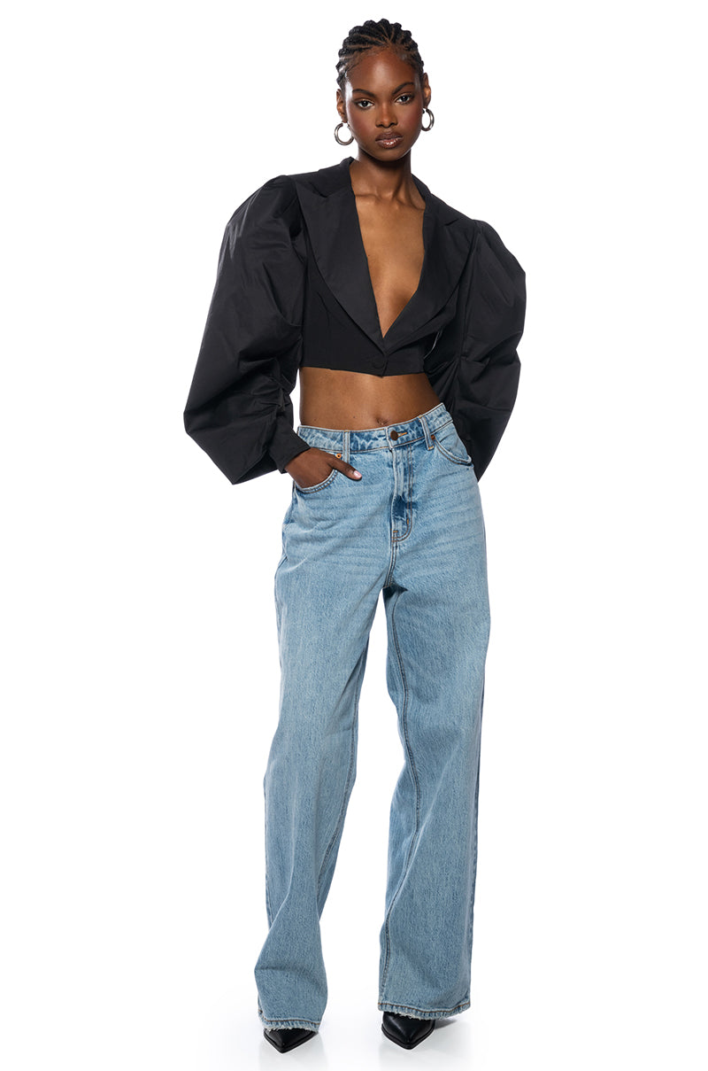 Back View Nena Puff Sleeve Crop Blazer