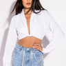 Front View Never Be Like You Twist Front Crop Long Sleeve Top