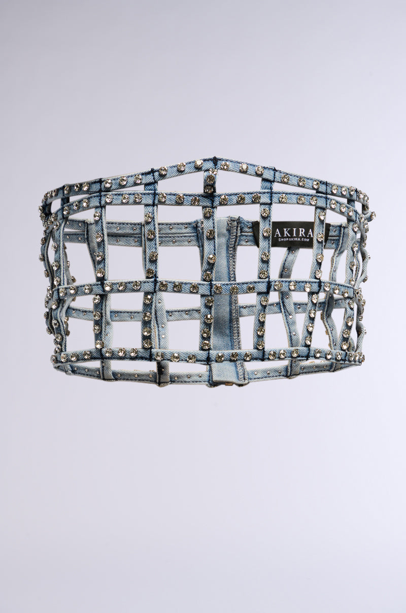 Back View Never Caged Denim Corset Belt