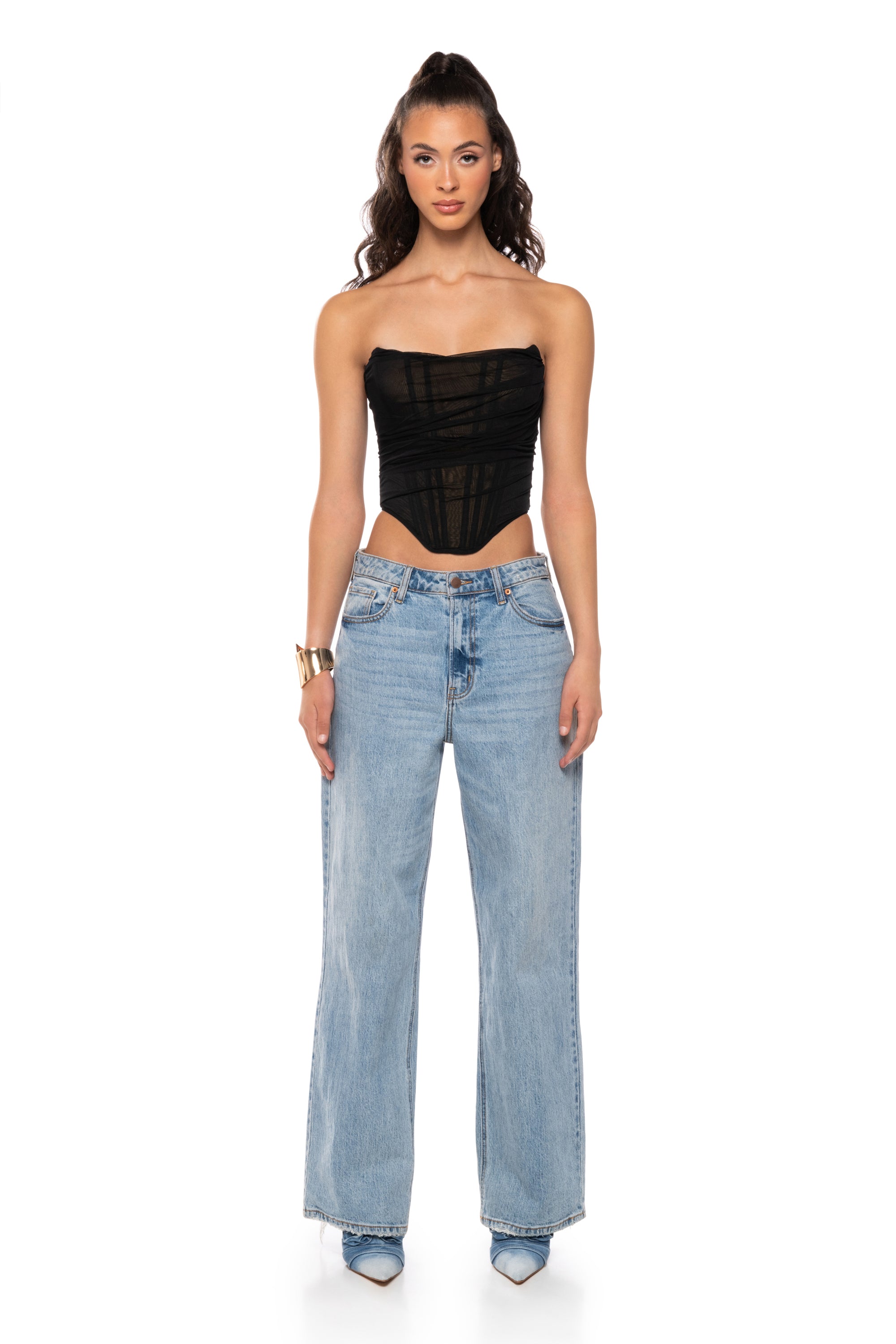 Extra View Never Controversial Structured Mesh Corset Top