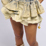 Front View Never Jaded Washed Denim Belt Skirt In Yellow