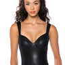 Front View Never Lacking Faux Leather Bodysuit