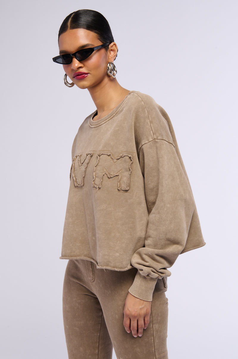 Side View Never Mind Babe Cropped Mineral Wash Sweatshirt