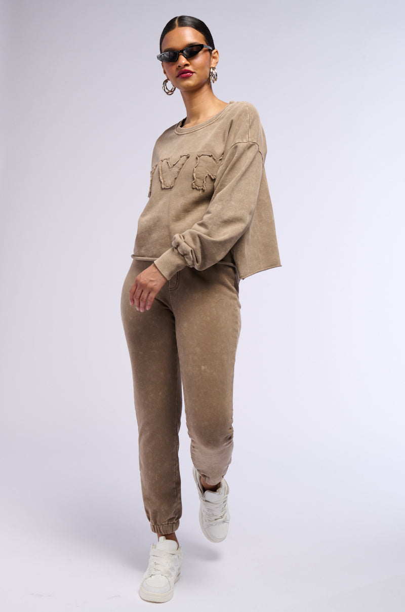 Detail View Never Mind Babe Cropped Mineral Wash Sweatshirt