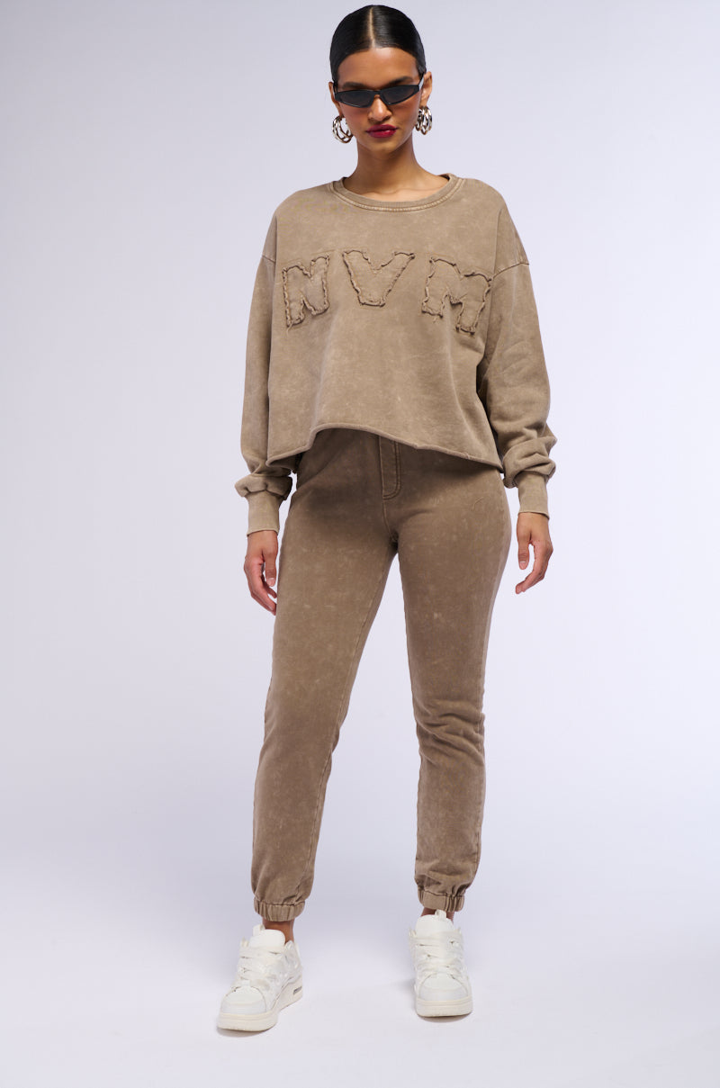 Extra View Never Mind Babe Cropped Mineral Wash Sweatshirt