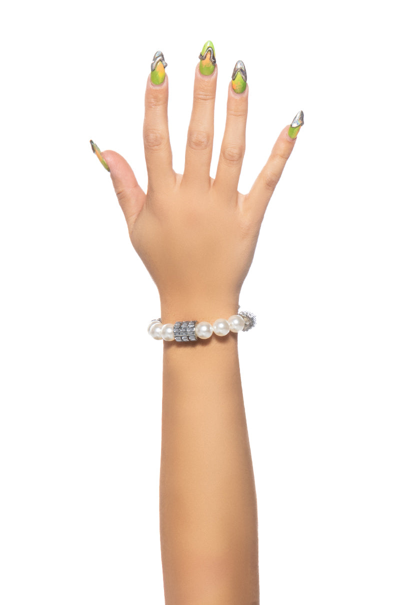 Front View Never Number Two Embellished Pearl Bracelet