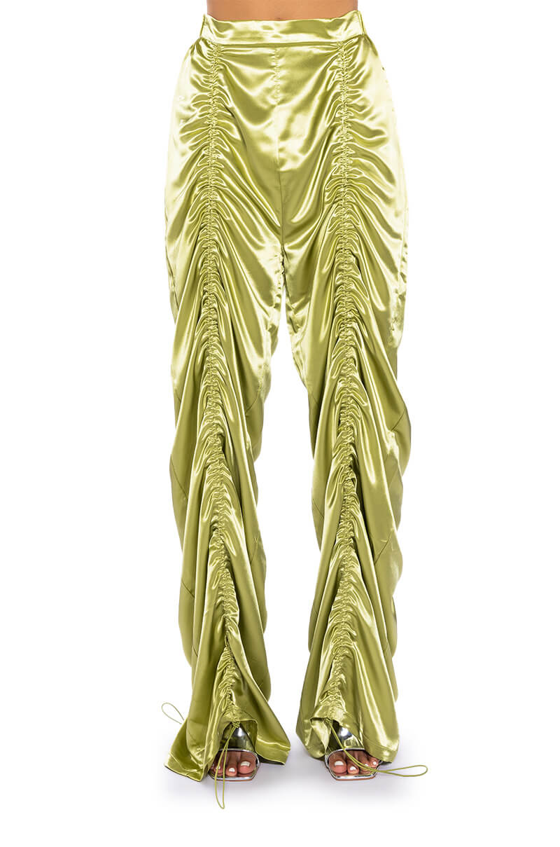 Extra View Never Regular Cinched Satin High Rise Pants