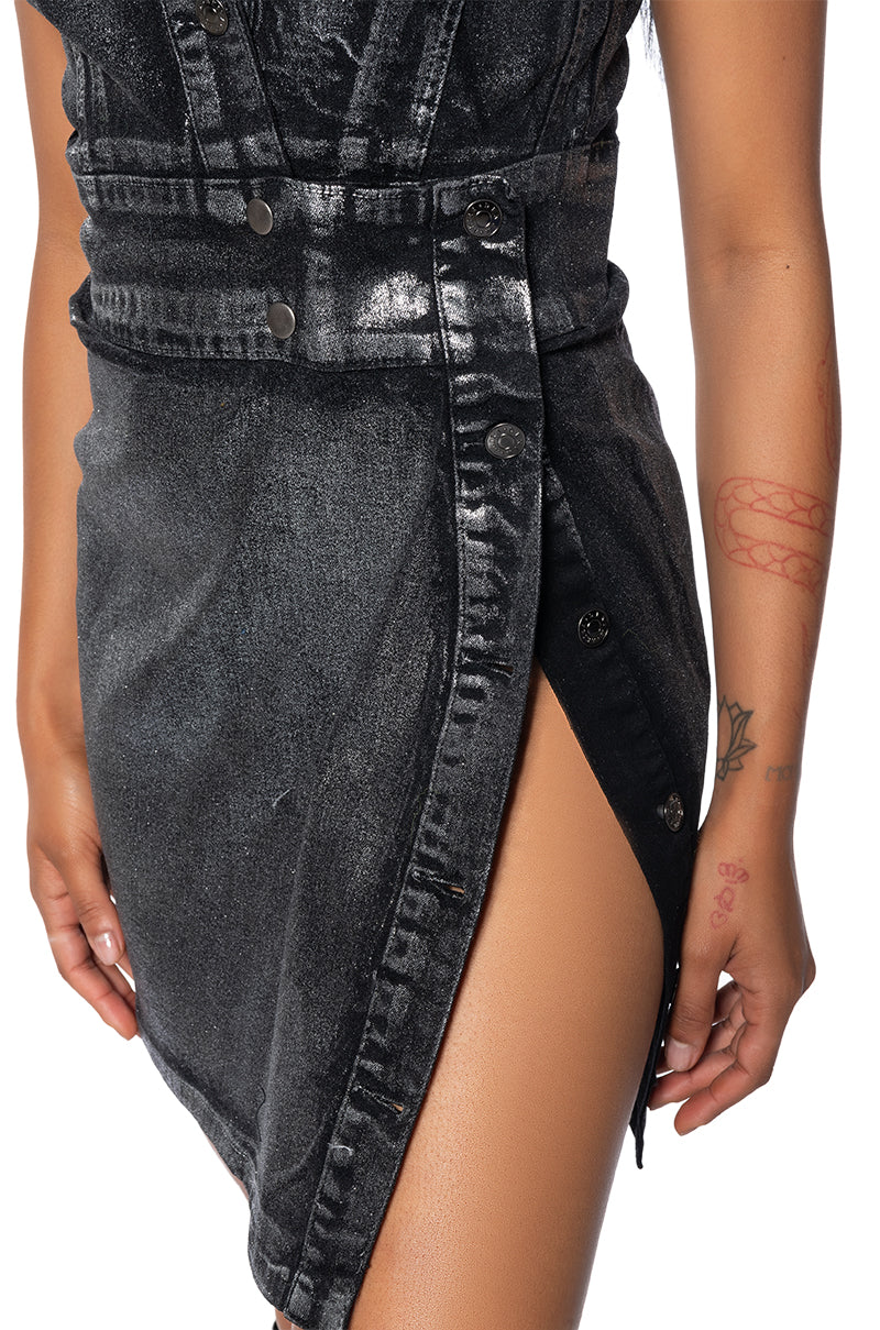 never too much denim mini dress Harvey Fitted Mini Dress