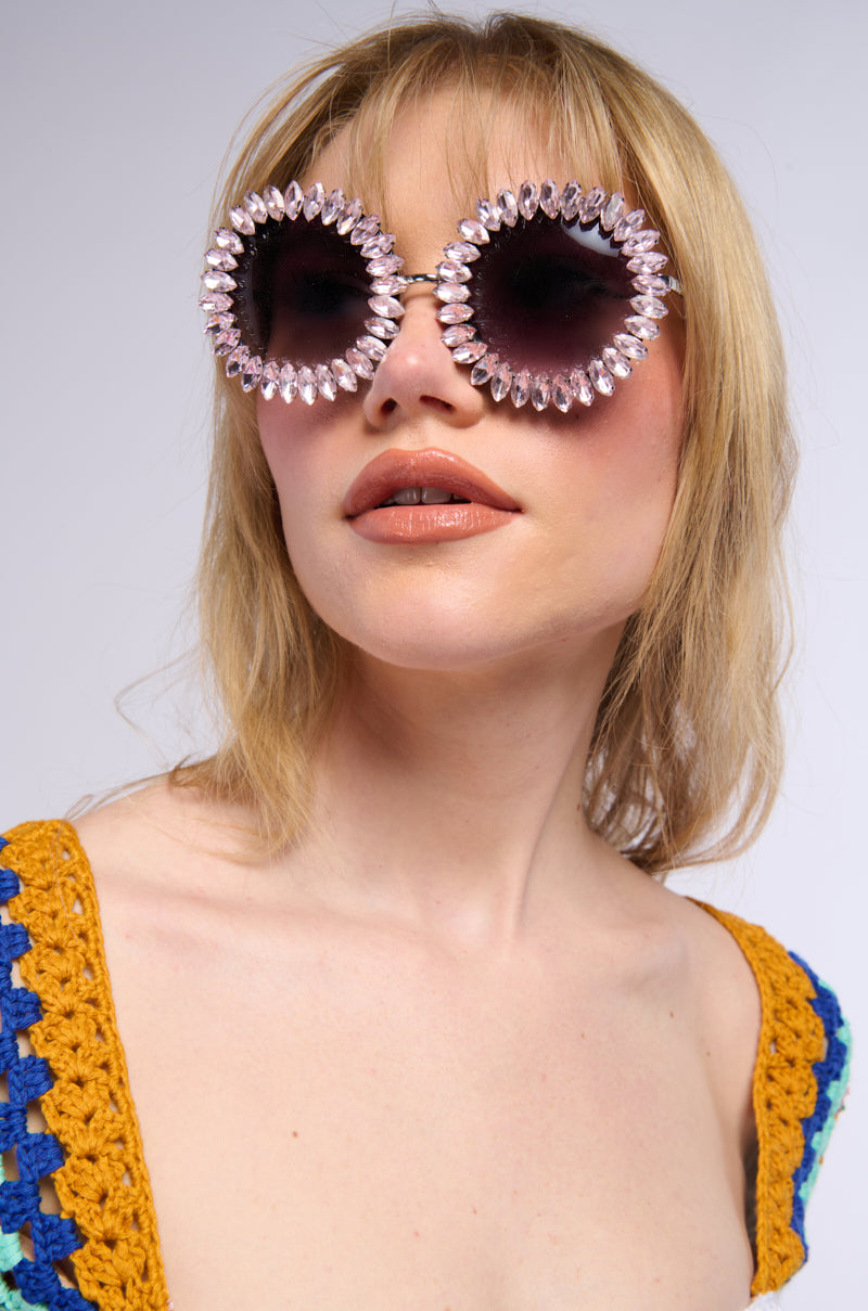 NEVER TOO MUCH RHINESTONE SUNGLASSES IN LIGHT PINK view 0