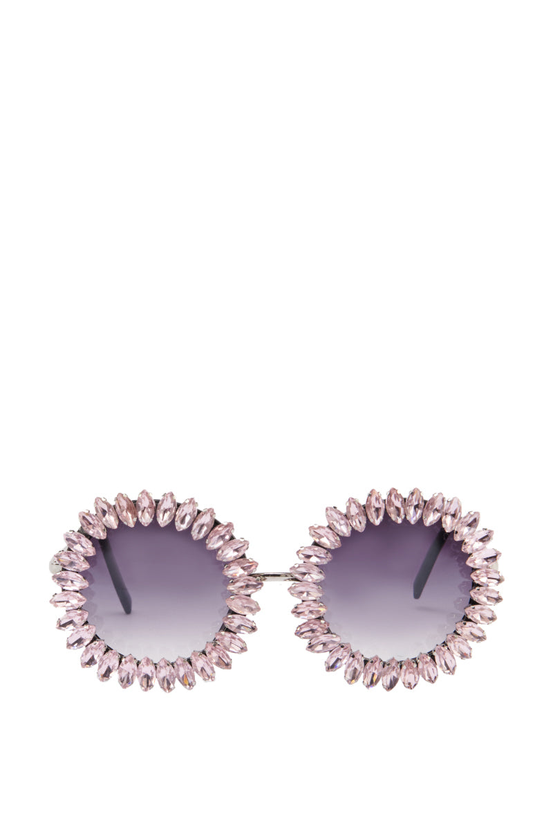 Side View Never Too Much Rhinestone Sunglasses In Light Pink