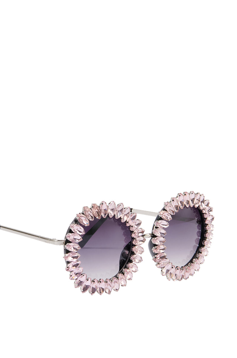 Detail View Never Too Much Rhinestone Sunglasses In Light Pink