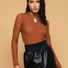 Front View New Body Long Sleeve Mesh Bodysuit in Brown