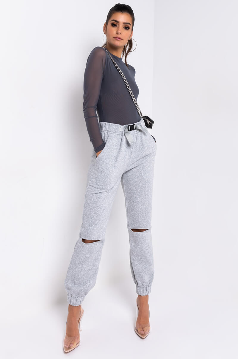 Full View New Body Long Sleeve Mesh Bodysuit in Grey