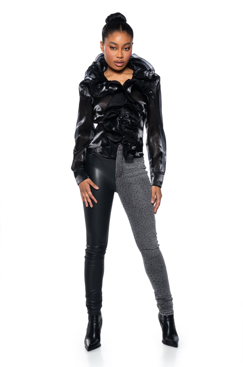 Back View New Calista Statement Ruffle Button Down Blouse view 5