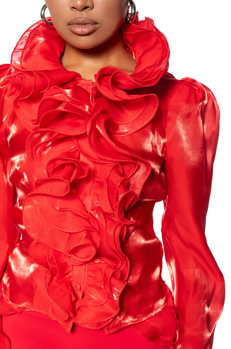 Extra View New Calista Statement Ruffle Button Down Blouse view 6