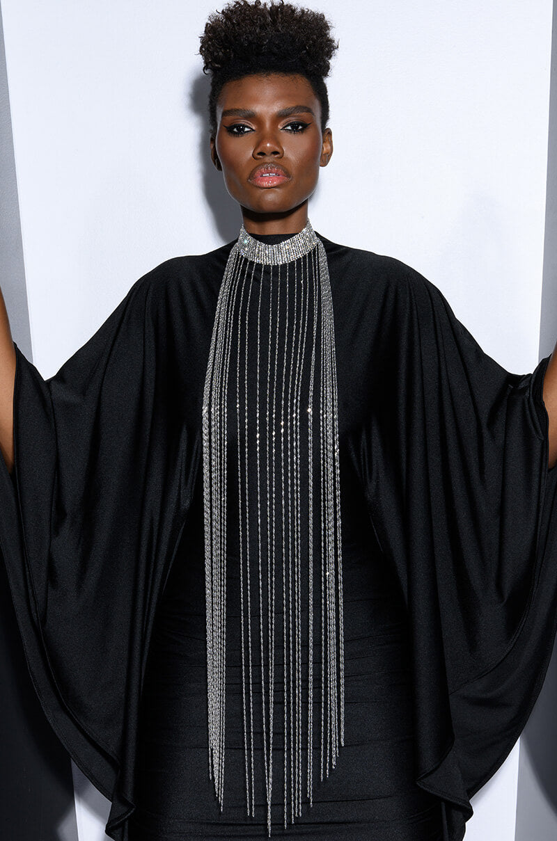 Front View New Heights Rhinestone Fringe Statement Choker