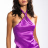 Front View New Horizons Satin Halter Blouse