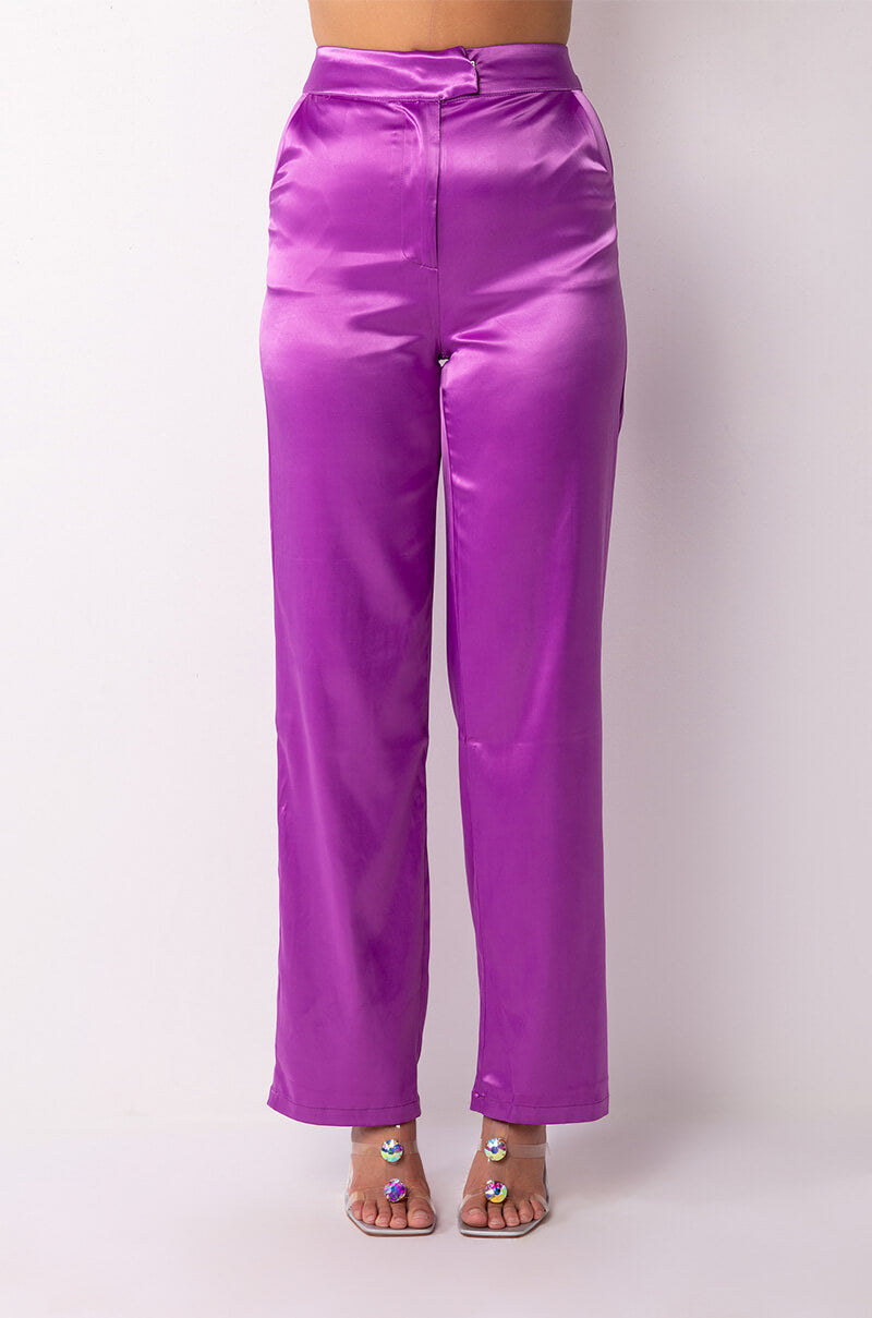 Back View New Horizons Satin Wide Leg Trousers