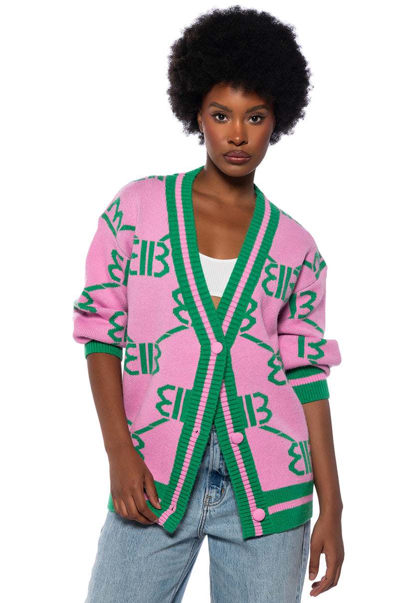 Front View New Money Oversized Cardigan