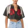 Front View New Rules Cropped Rhinestone Fringe Top