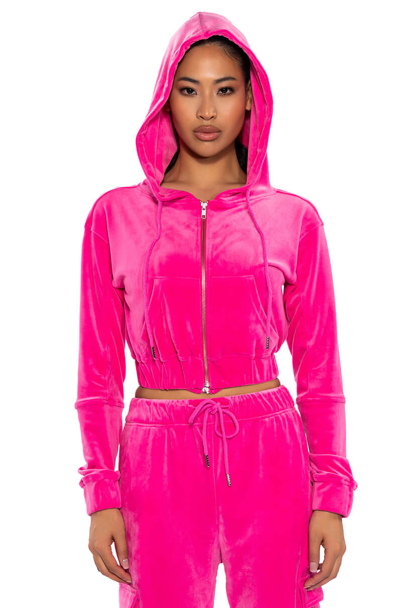 Front View New Rules Velvet Zip Up Sweatshirt