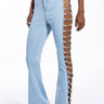 Front View New Sensation Chain Detail High Waisted Flare Jeans