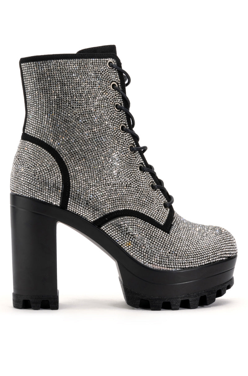 Side View New Story Rhinestone Lace Up Bootie 