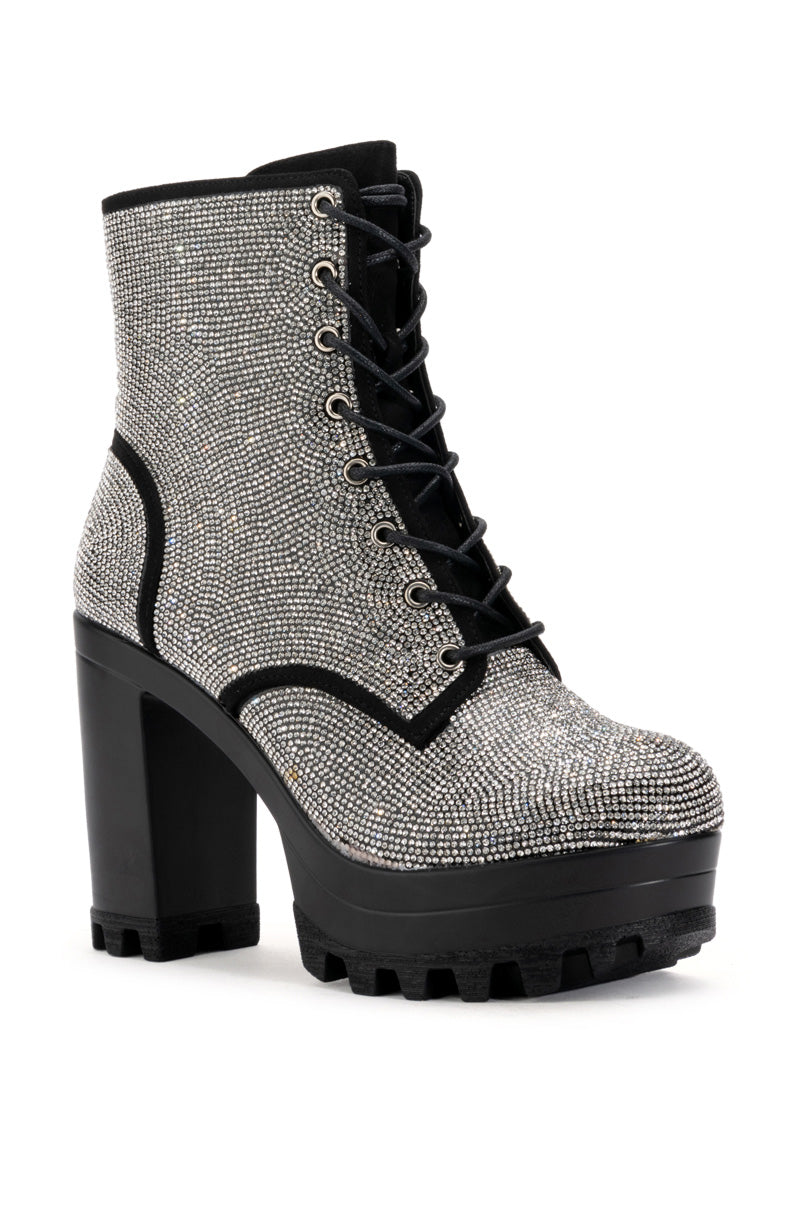 Back View New Story Rhinestone Lace Up Bootie 
