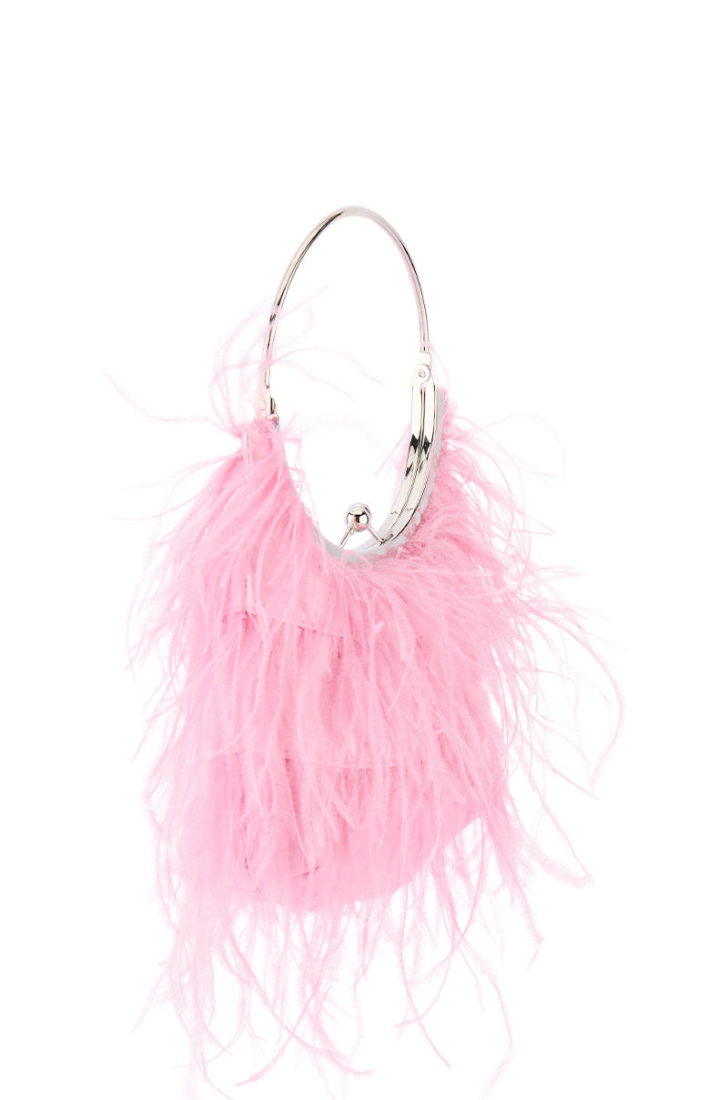 Back View New Year Same Me Feather Purse In Pink