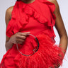 Front View New Year Same Me Feather Purse In Red