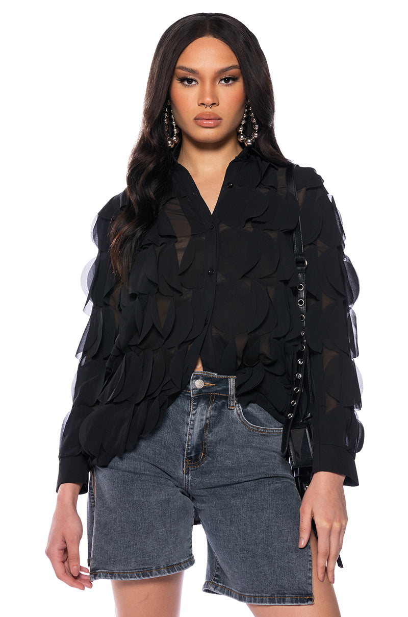 Front View Next Time Textured Button Down Blouse