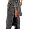 Front View Next Up Bleached Denim Maxi Skirt In Gray