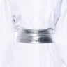 Front View Nexus Faux Leather Tie Waist Belt In Silver