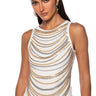 Front View Nia Chain Embellished Ribbed Tank In White