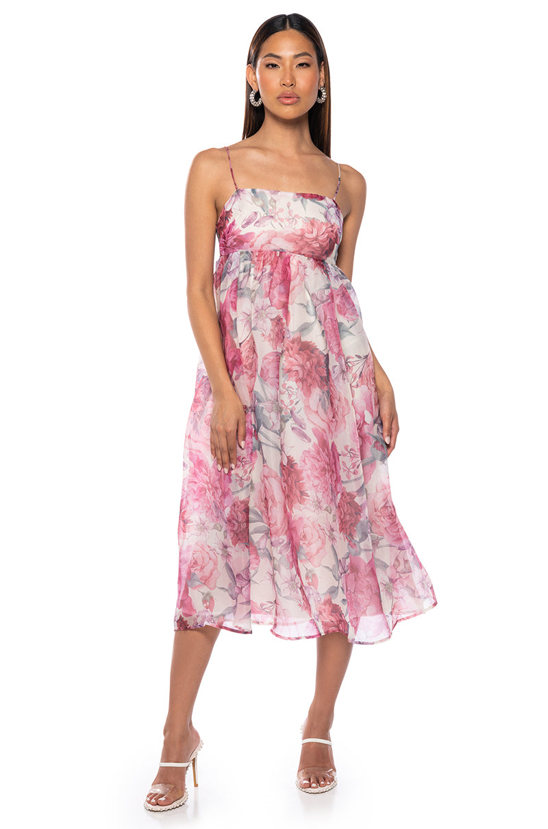 Front View Nicole Floral Empire Waist Tank Midi Dress 0