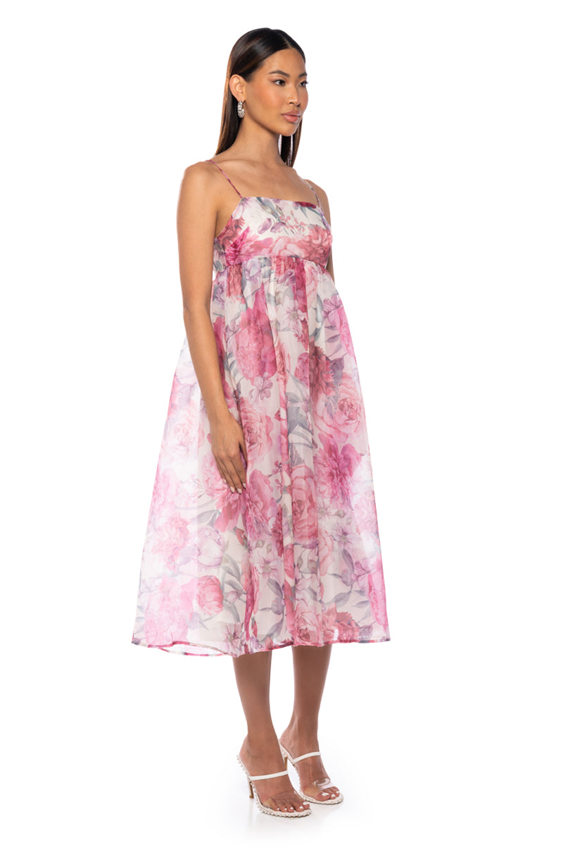 Side View Nicole Floral Empire Waist Tank Midi Dress 1