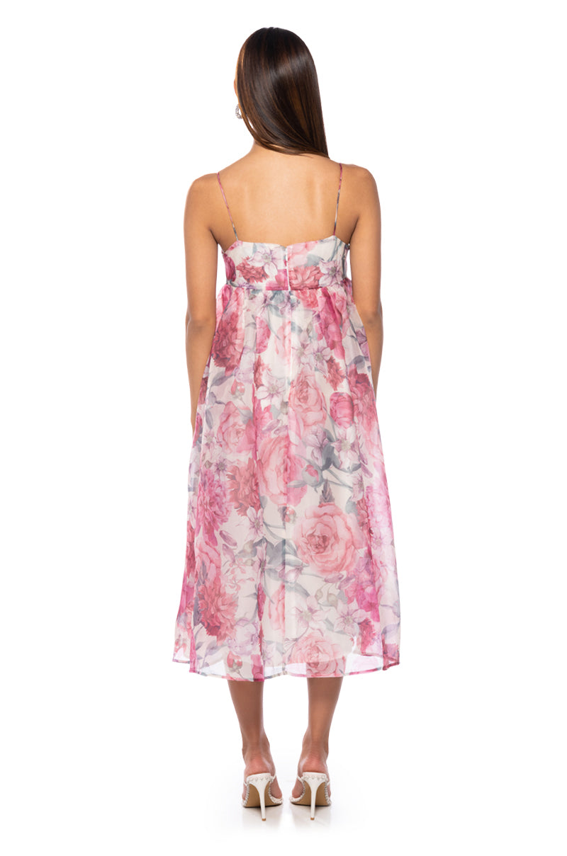 Detail View Nicole Floral Empire Waist Tank Midi Dress 3