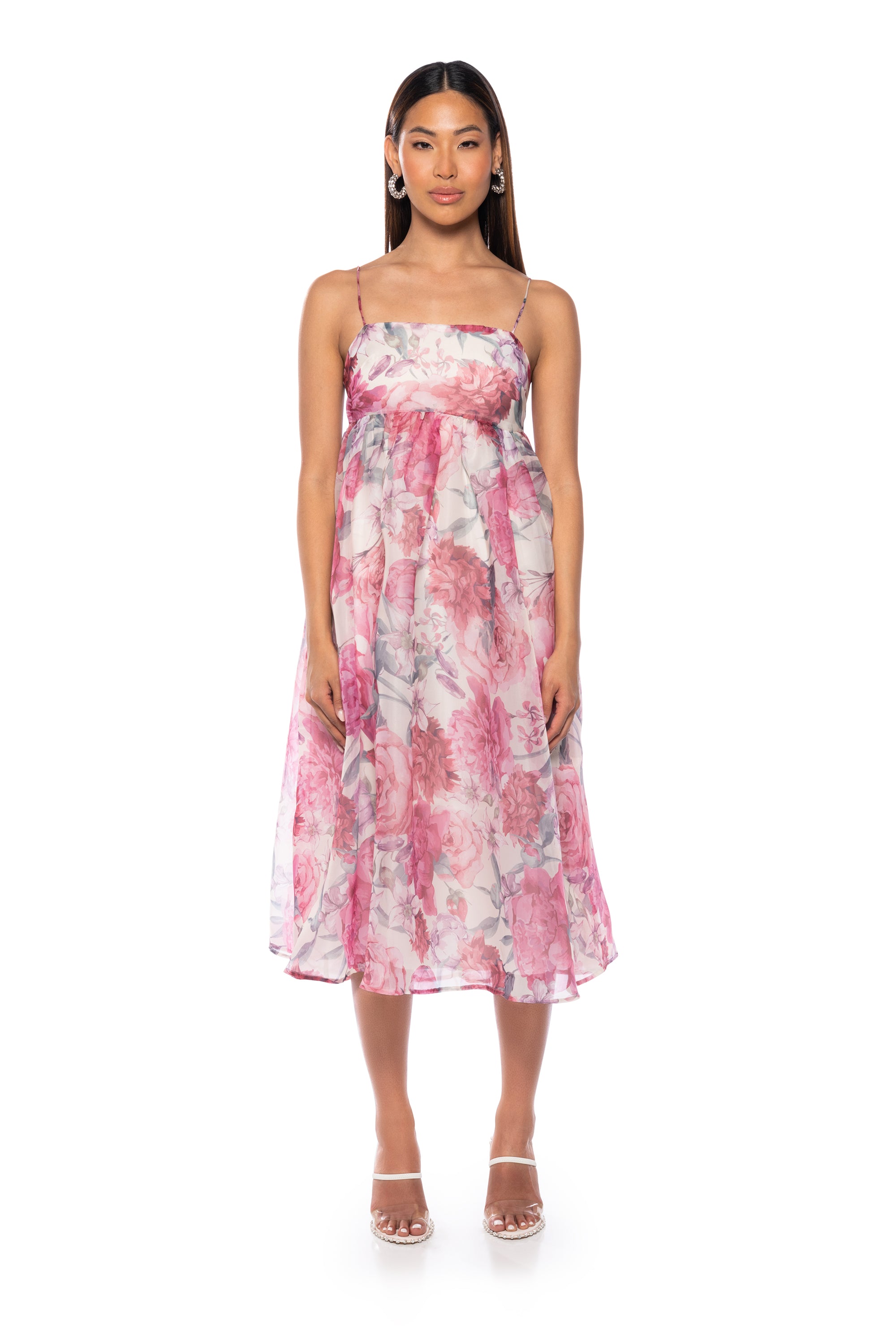 Full View Nicole Floral Empire Waist Tank Midi Dress 4