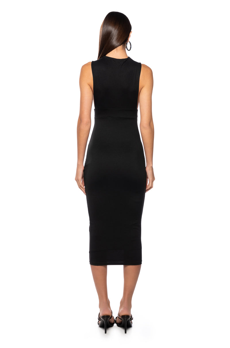 Detail View Nicolette Sleeveless Mock Neck Midi Dress In Black