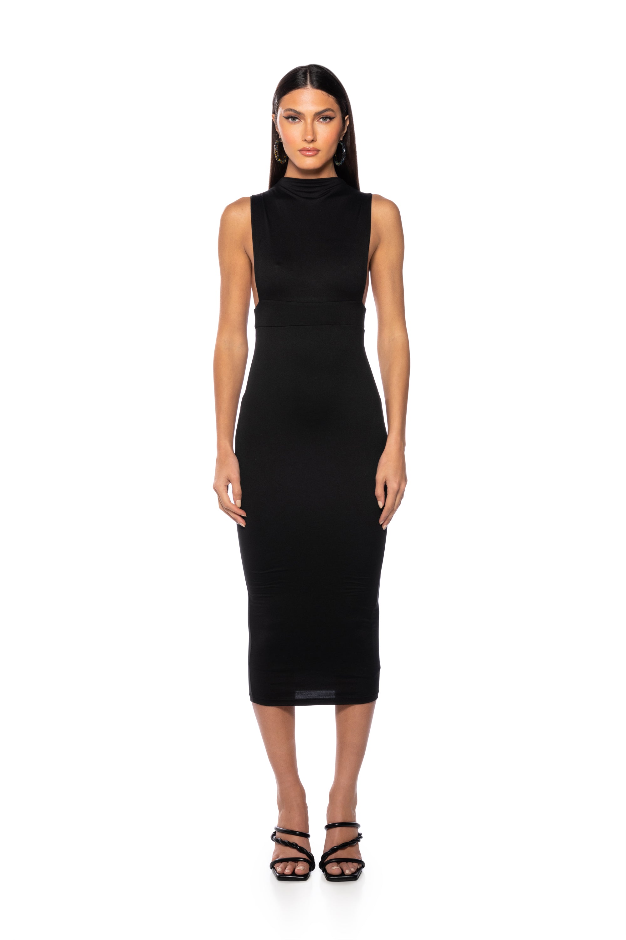 Extra View Nicolette Sleeveless Mock Neck Midi Dress In Black