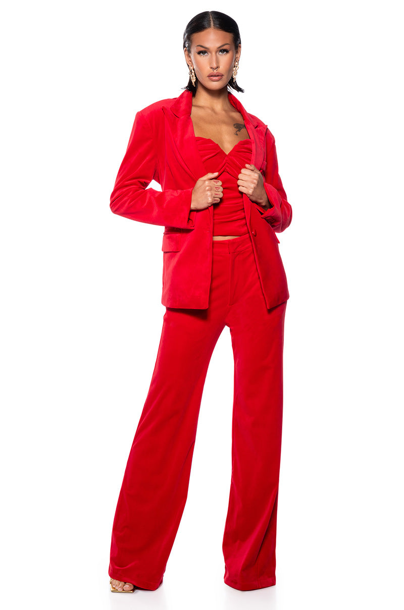 Side View Night Moves Velvet Wide Leg Trouser In Red