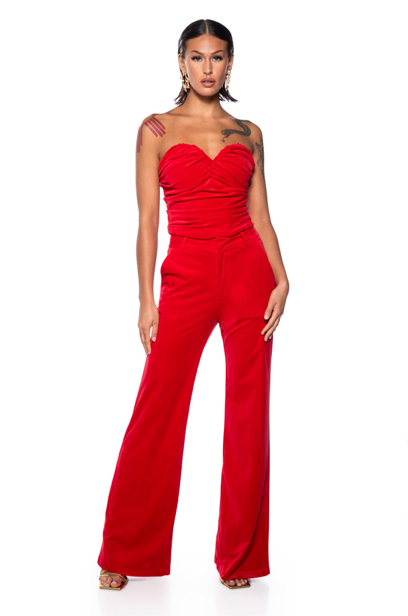 Back View Night Moves Velvet Wide Leg Trouser In Red