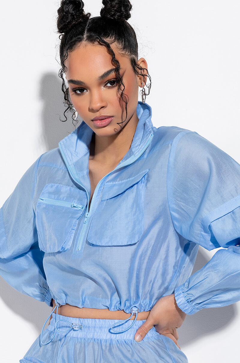 Front View Nineties Girl Cropped Windbreaker