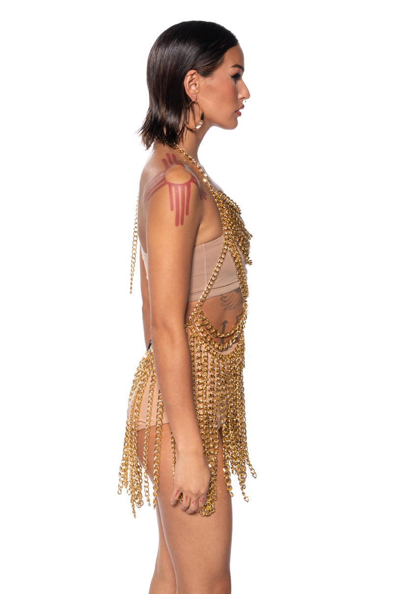 gold body chain dress Bling Clothes Rhinestone Bodice Applique Gold Full Body Chains Luxury Club Diamond Detail Ball Gown Sexy Gold Body Chain Dress