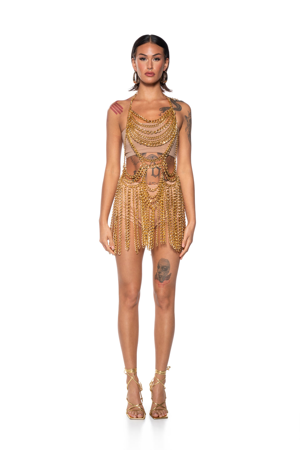 gold body chain dress Gold Body Chain Dress: Festival Rave Outfit Jewelry