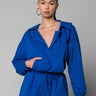 Front View No Bad Days Long Sleeve Romper With Hoodie in Royal Blue