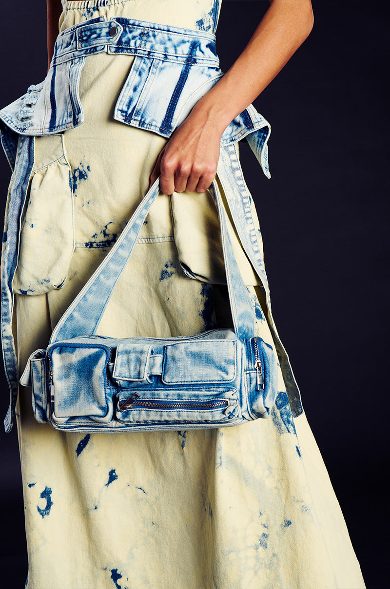 Front View No Blues Denim Cargo Purse