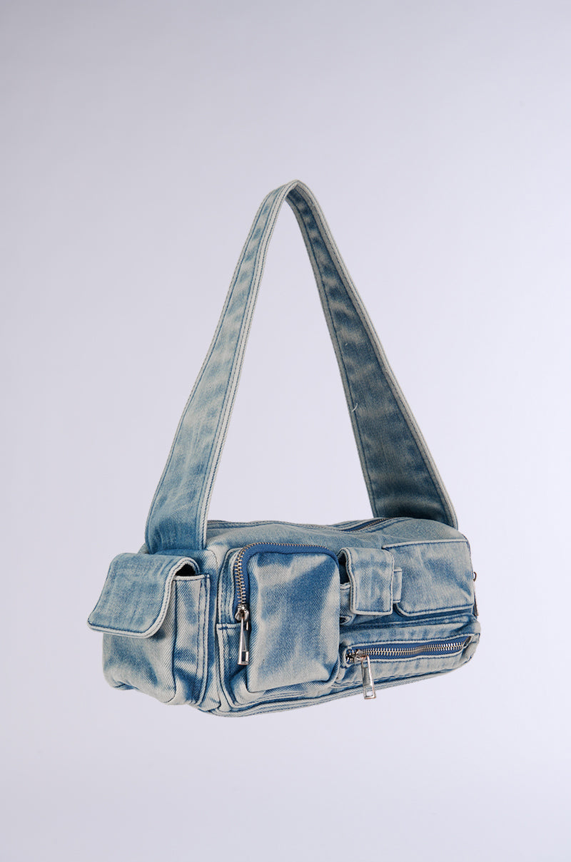 Back View No Blues Denim Cargo Purse