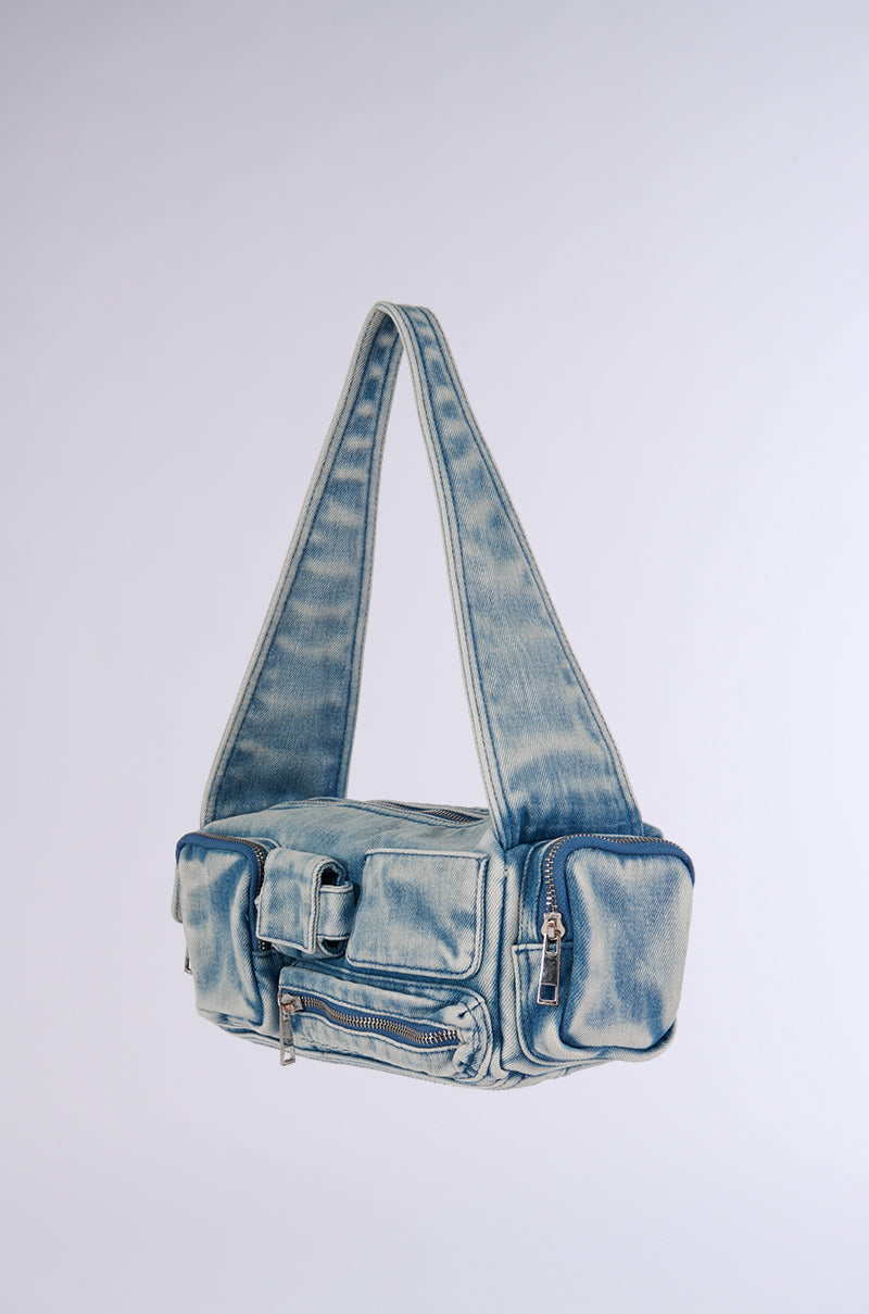 Detail View No Blues Denim Cargo Purse