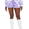 Front View No Cap Quilted Satin Dolphin Shorts In Lilac